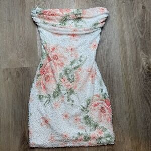 Pink Strapless Beaded Floral Bodycon Mini Dress S  NWT $89 MSRP